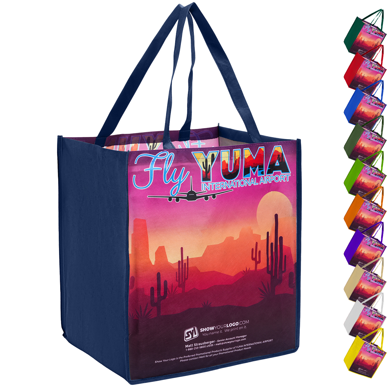 Sublimated PET Non-Woven Grocery Tote Bag w/ Gusset - 2 Sided (13" x 15" x 10") 2