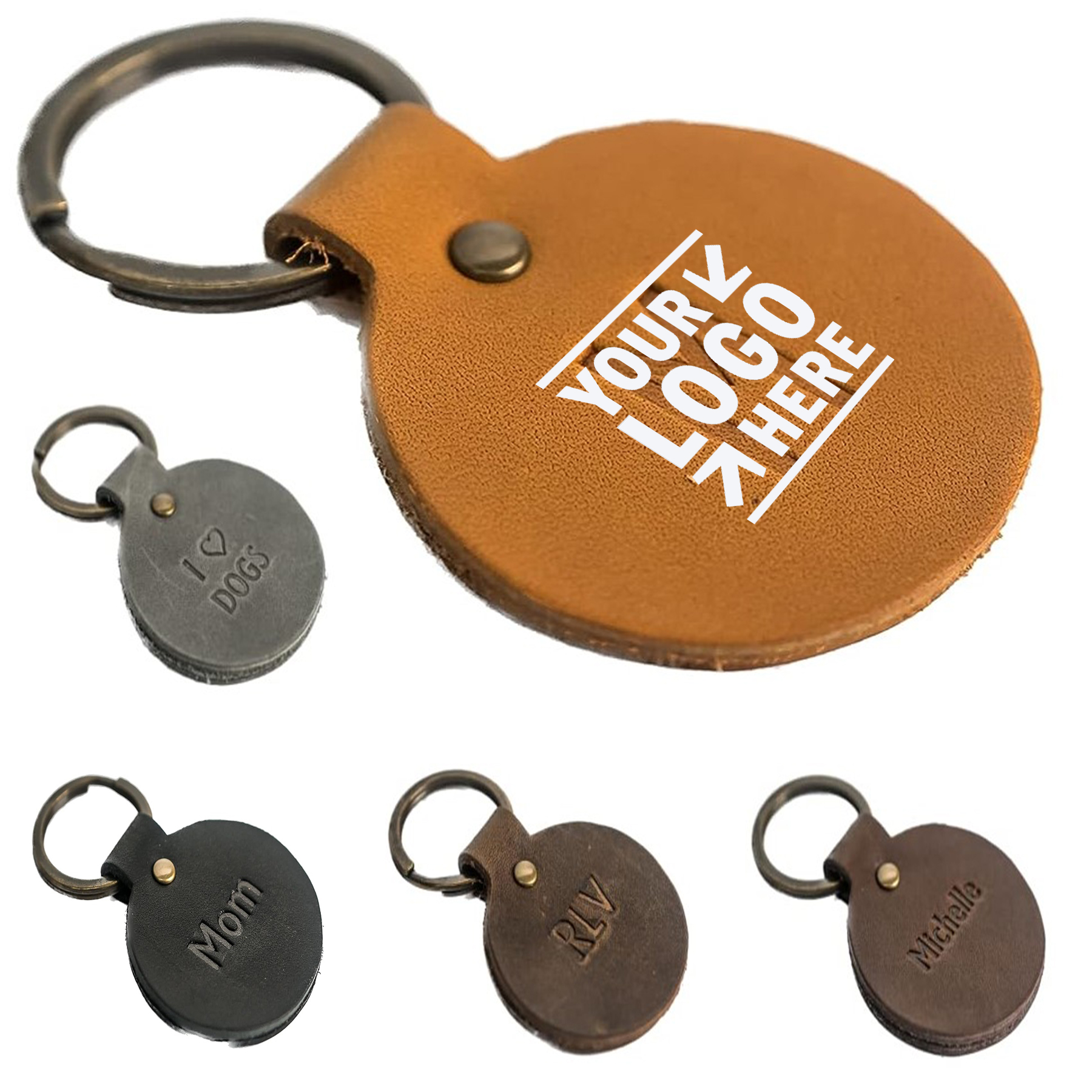 Round Personalized Premium Leather Keychain Custom Key Fob