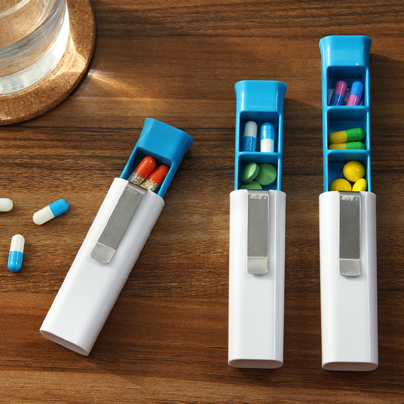 Portable Push Pull Pill Box with Metal Clip 6