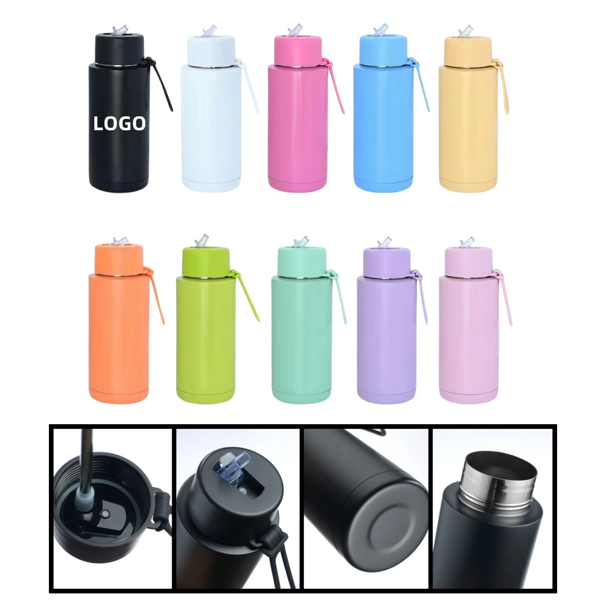 34oz Stainless Steel Silicone Handle Straw Thermos Cup 7