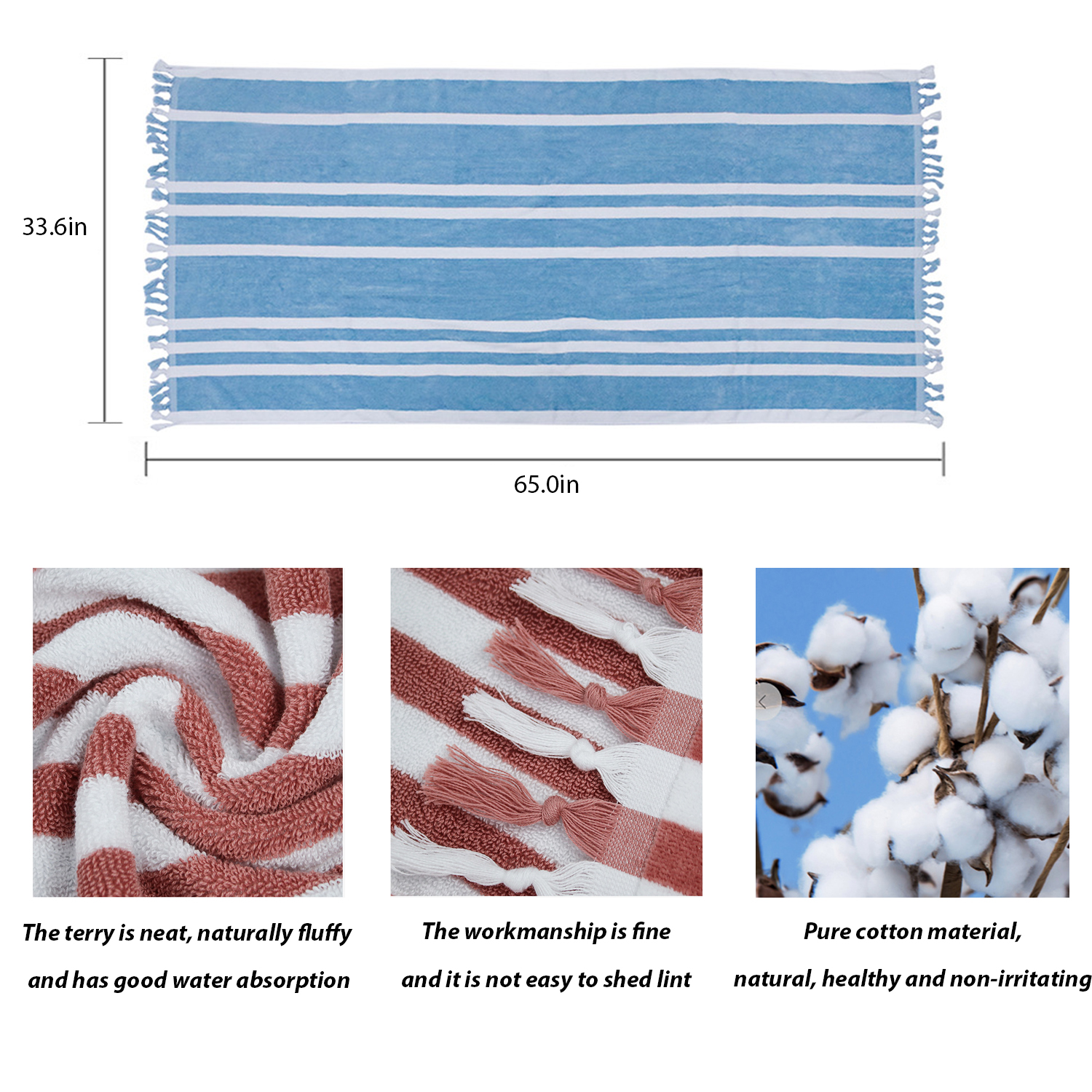 Cotton Tassel Shawl Striped Bath Towel 3