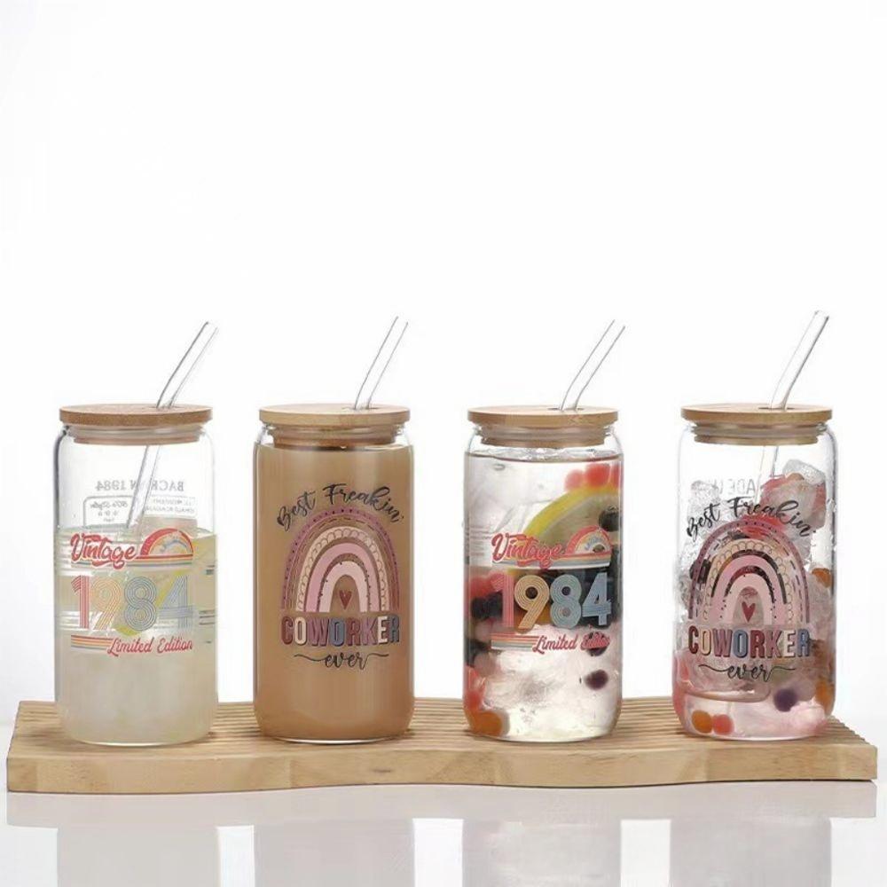 Glass Cup With A Bamboo Straw And Lid 5