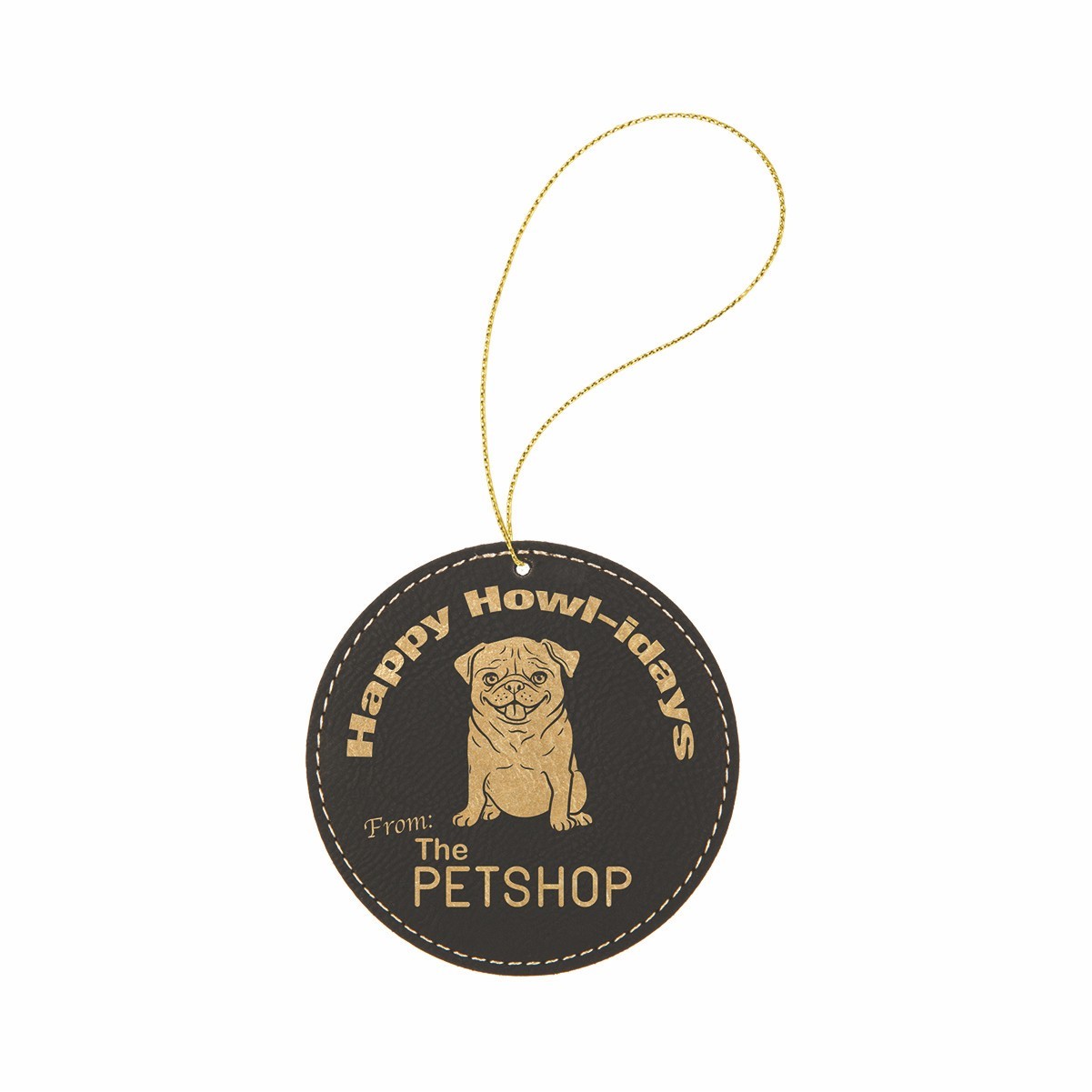 Black/Gold Leatherette Round Ornament 2