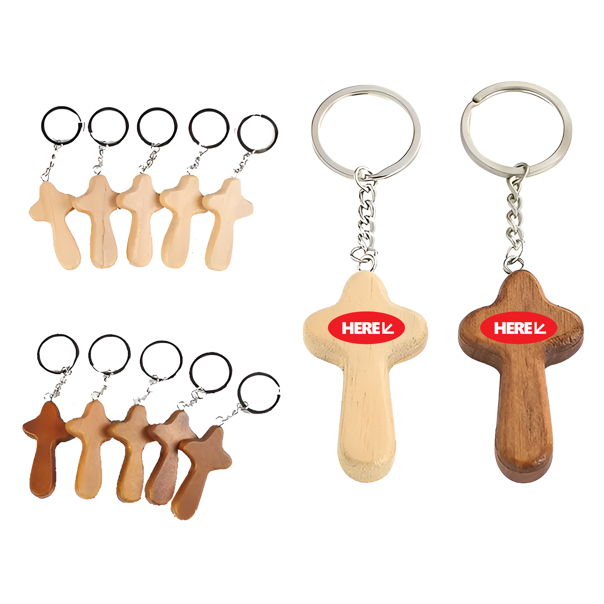 Multipurpose Durable Wooden Crafts Baptism Cross Key Chains 3