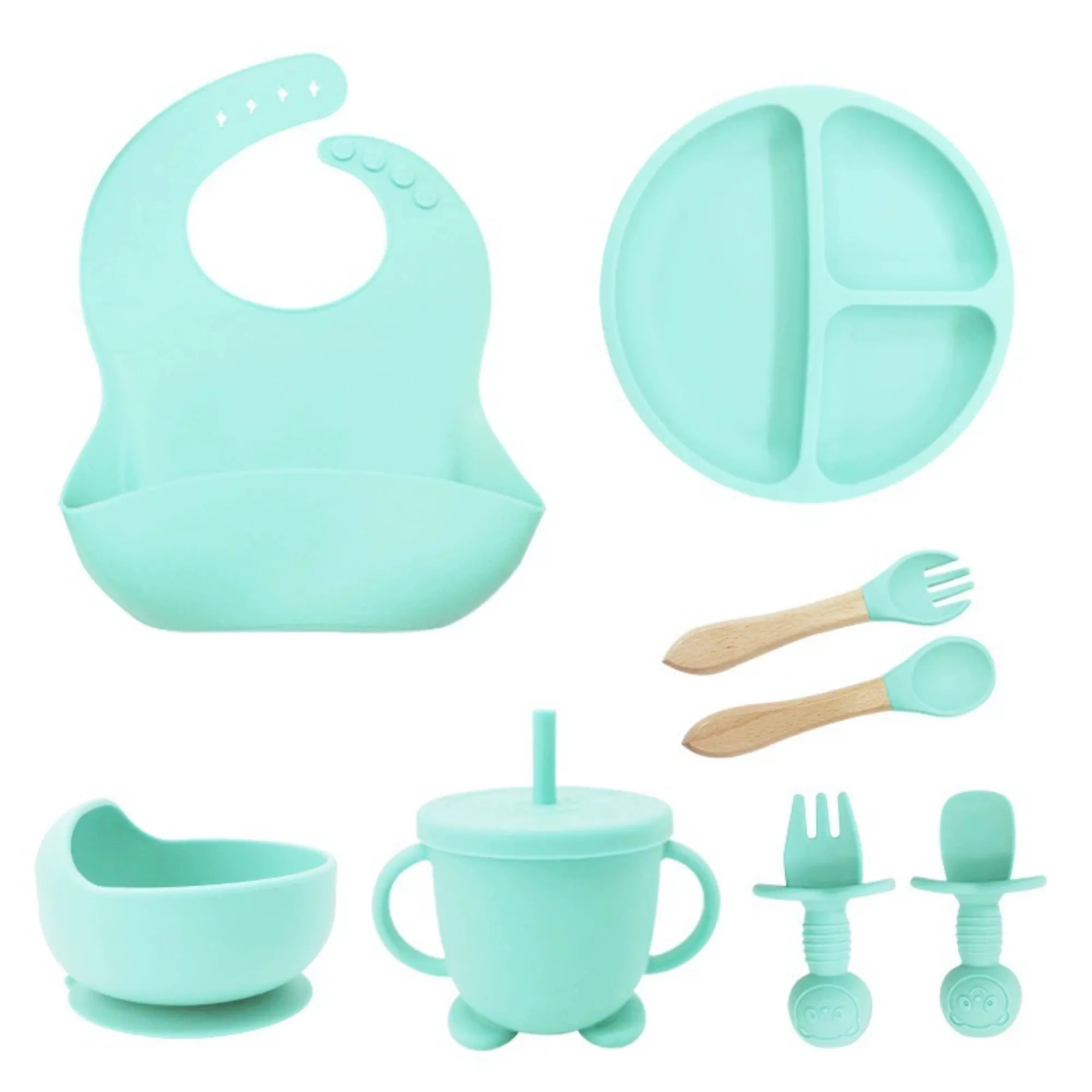 Children's Anti-Drop Silicone Tableware Set With Suction Cup 1