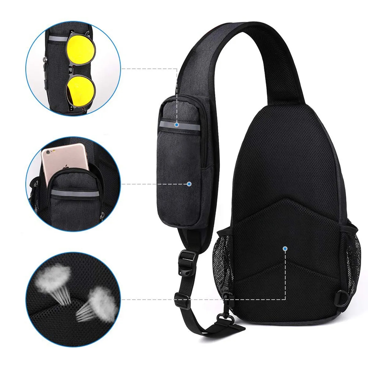 Anti-Theft Crossbody Sling Bag W/ Earphone Port Mash Pockets 4