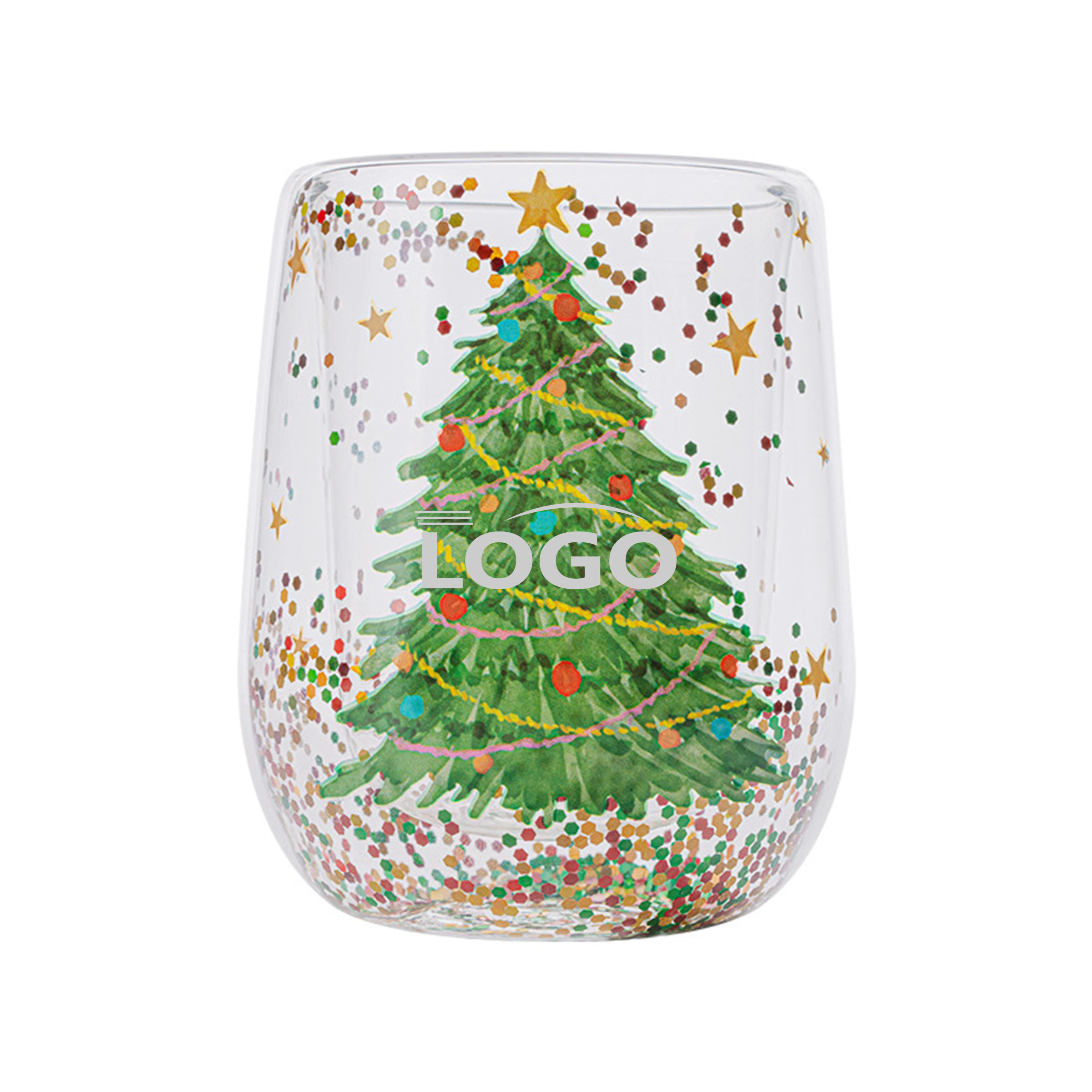 Double-Walled Glitter Christmas Glass Cup 3