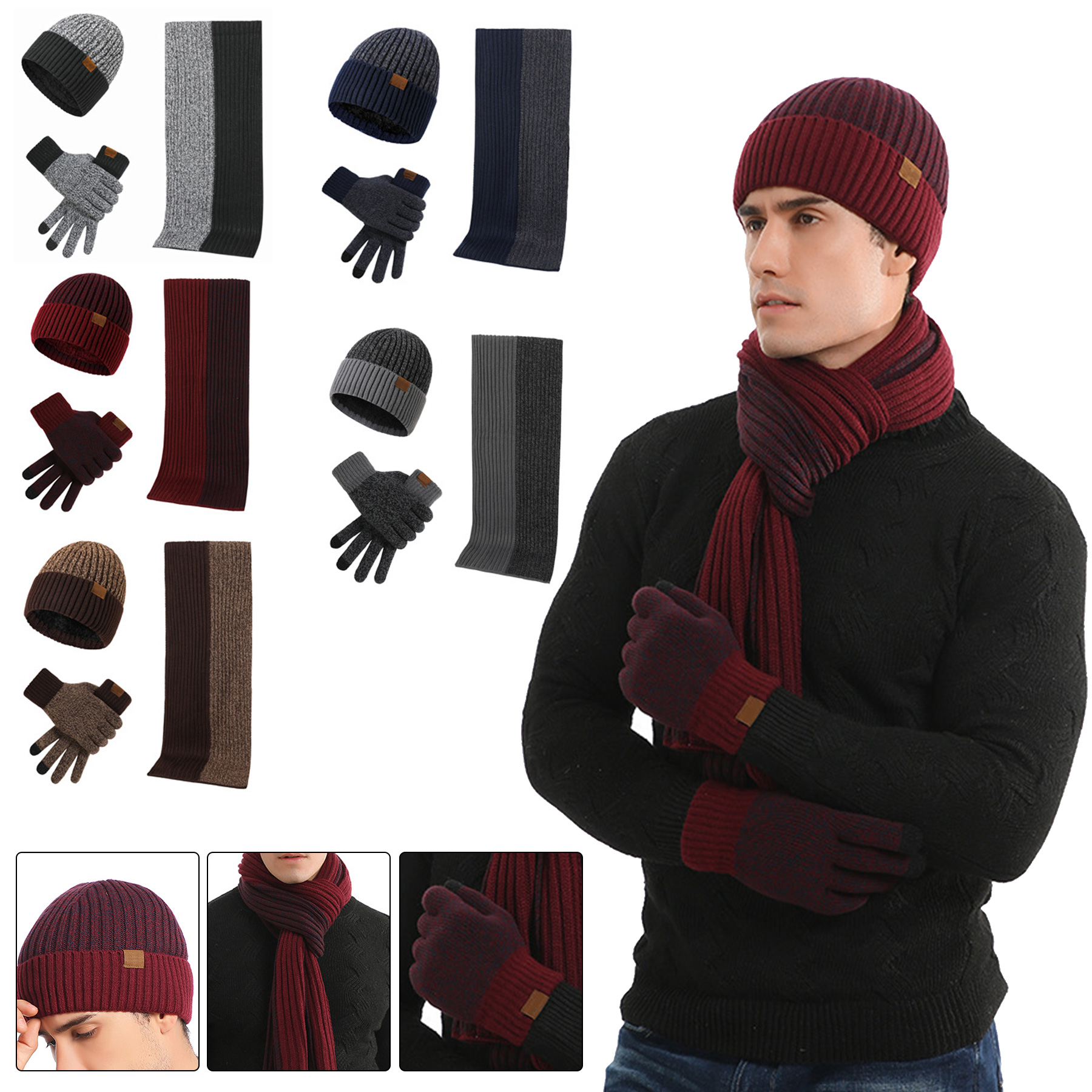 Unisex Beanie Hat Scarf Gloves 3