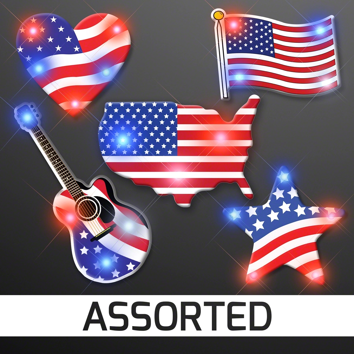 Assorted Red White & Blue Patriotic Pin Set 14