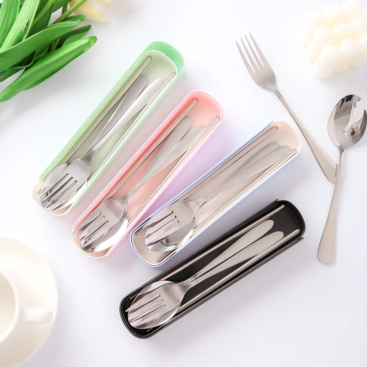 Durable Stainless Steel Chopsticks Spoon Fork Cutlery Box 6