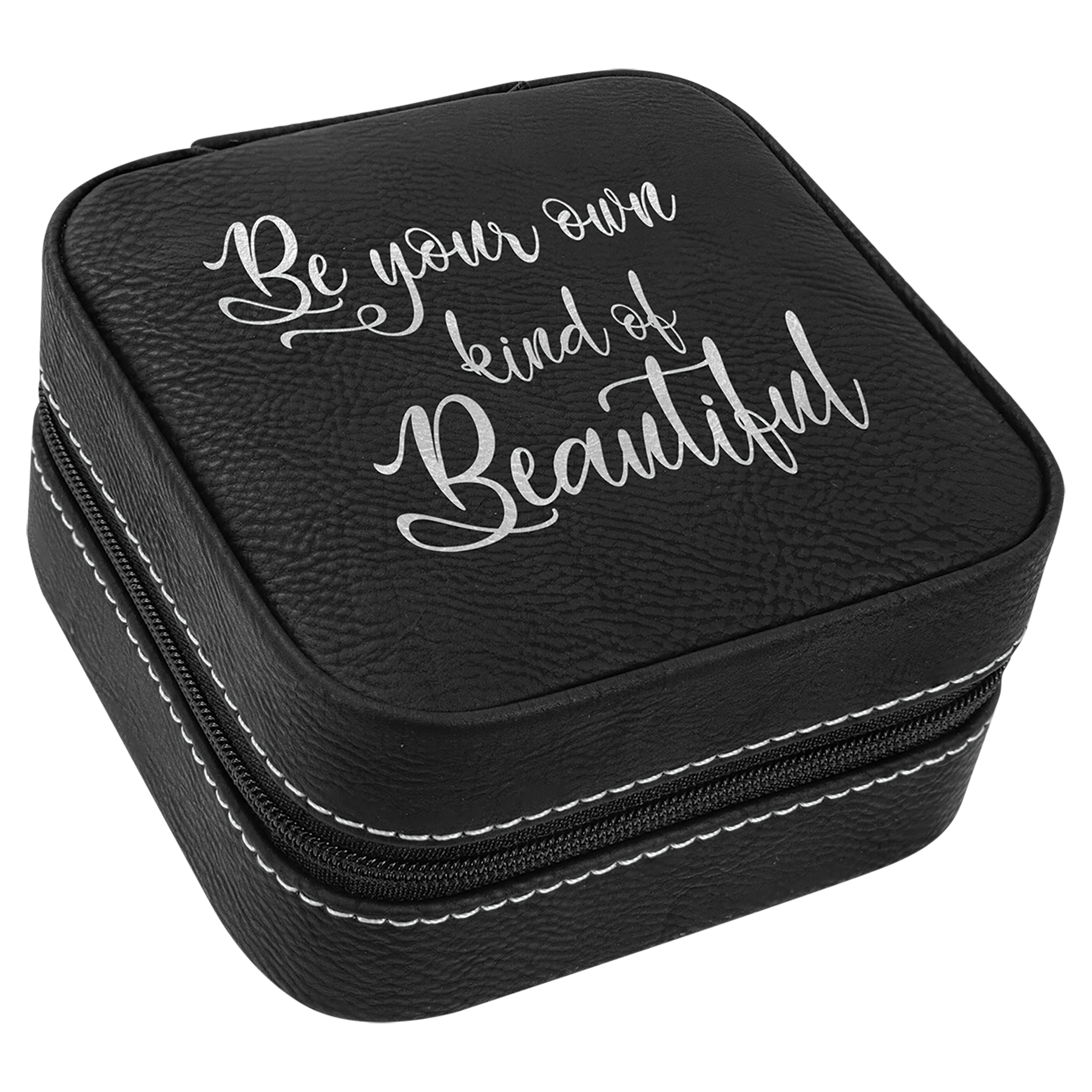 4" X 4" Black/Silver Leatherette Travel Jewelry Box 2