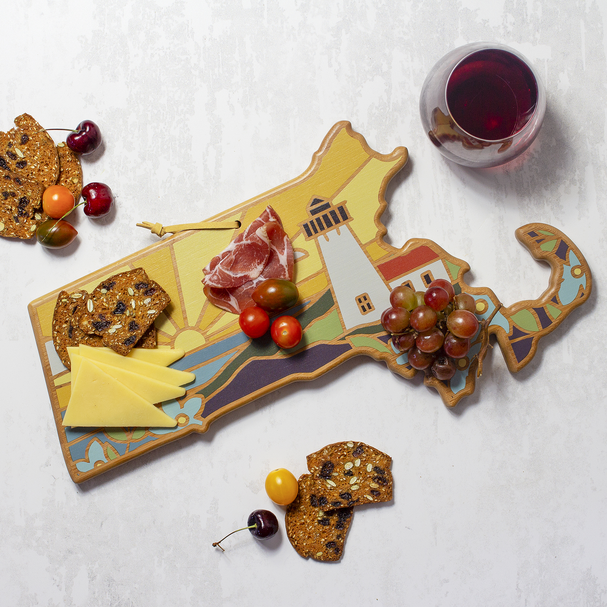 Massachusetts State Shaped Serving and Cutting Board with Artwork by Summer Stokes 4