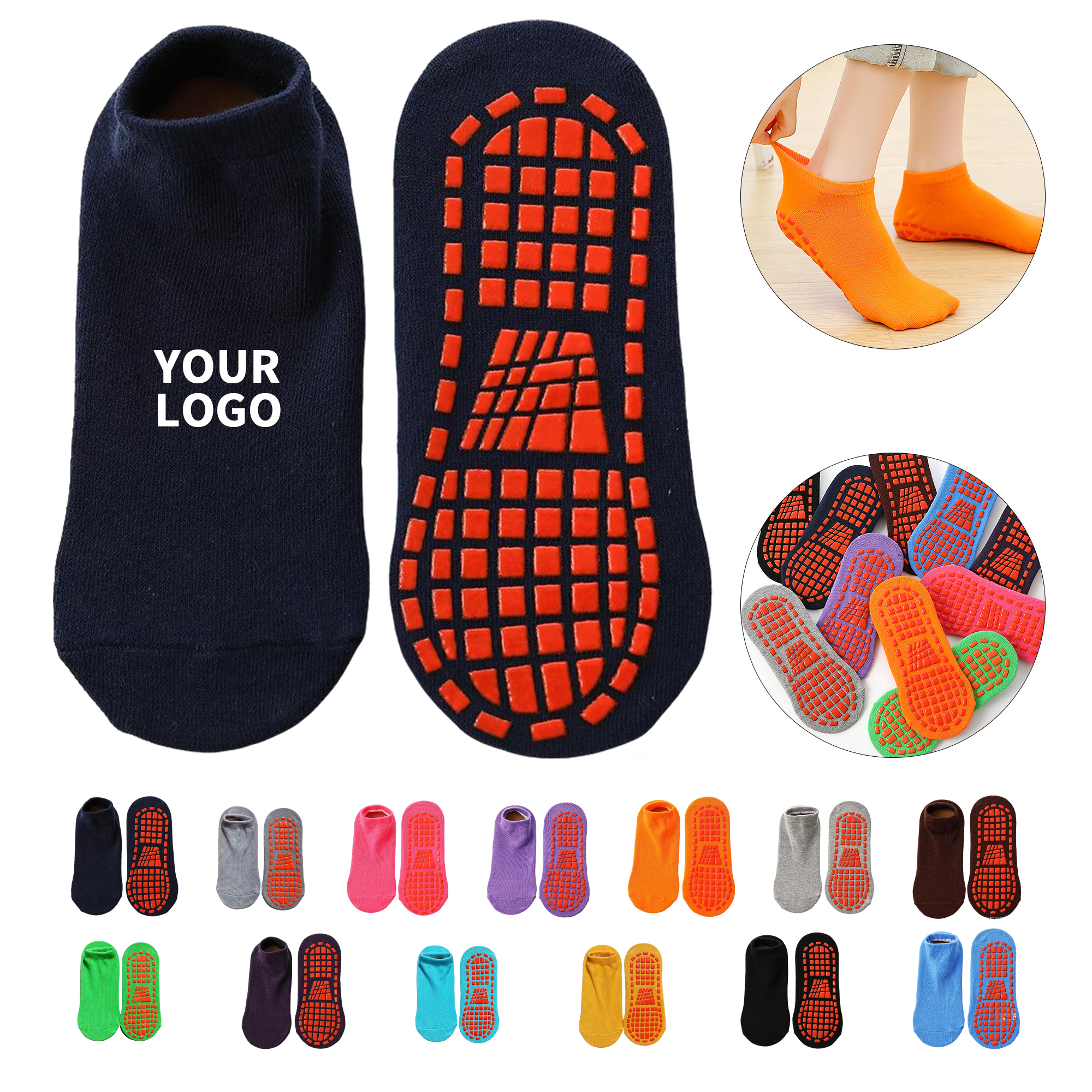 Cotton Grip Trampoline Sock With Anti Slip Sole 9" Length 10