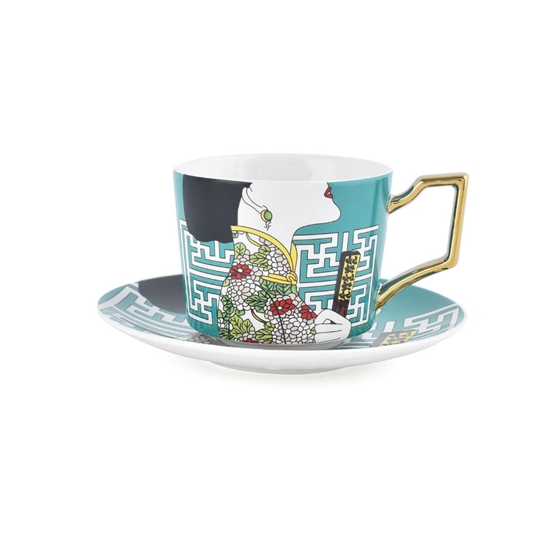 Custom 8 oz Ceramic Coffee Mug Saucer Set 8