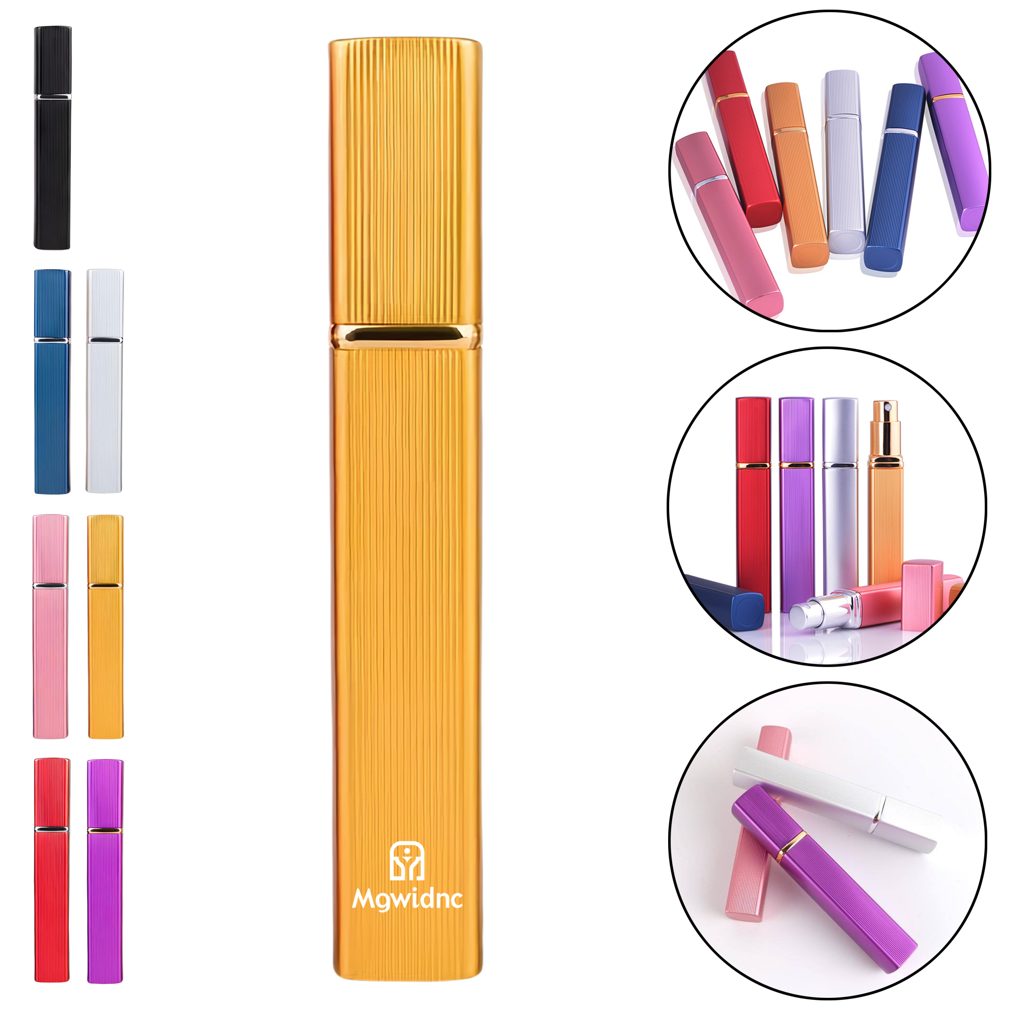 12ml Rectangular Striped Aluminum Perfume Bottle with Spray Pump