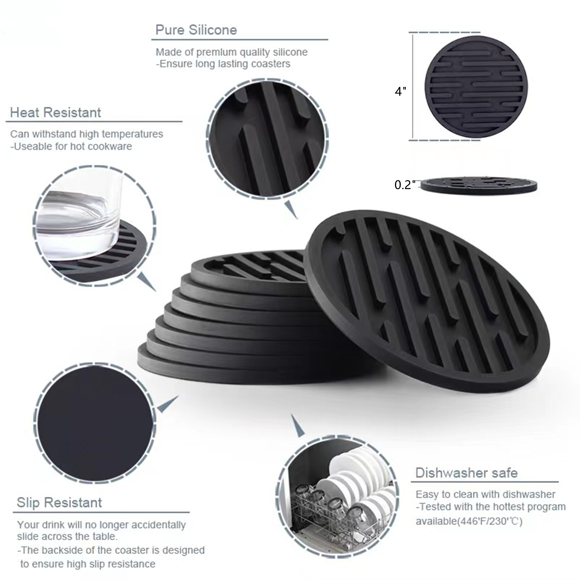 Set Of 6 Silicone Coasters For Drinks With Holder 2