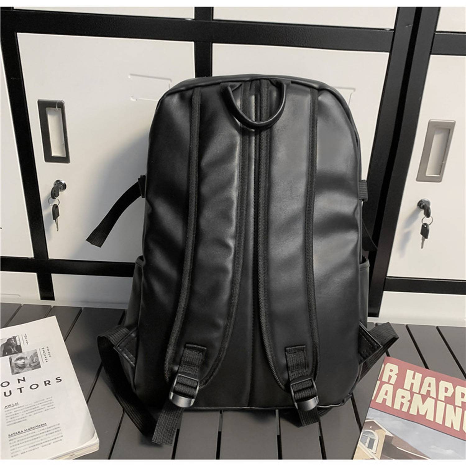 Large Capacity Waterproof Durable PU Leather Backpack 8