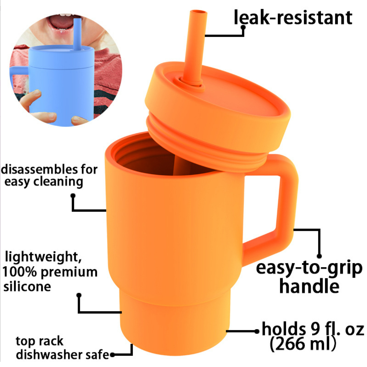 Silicone Tumbler with Handle and Straw Lid 3