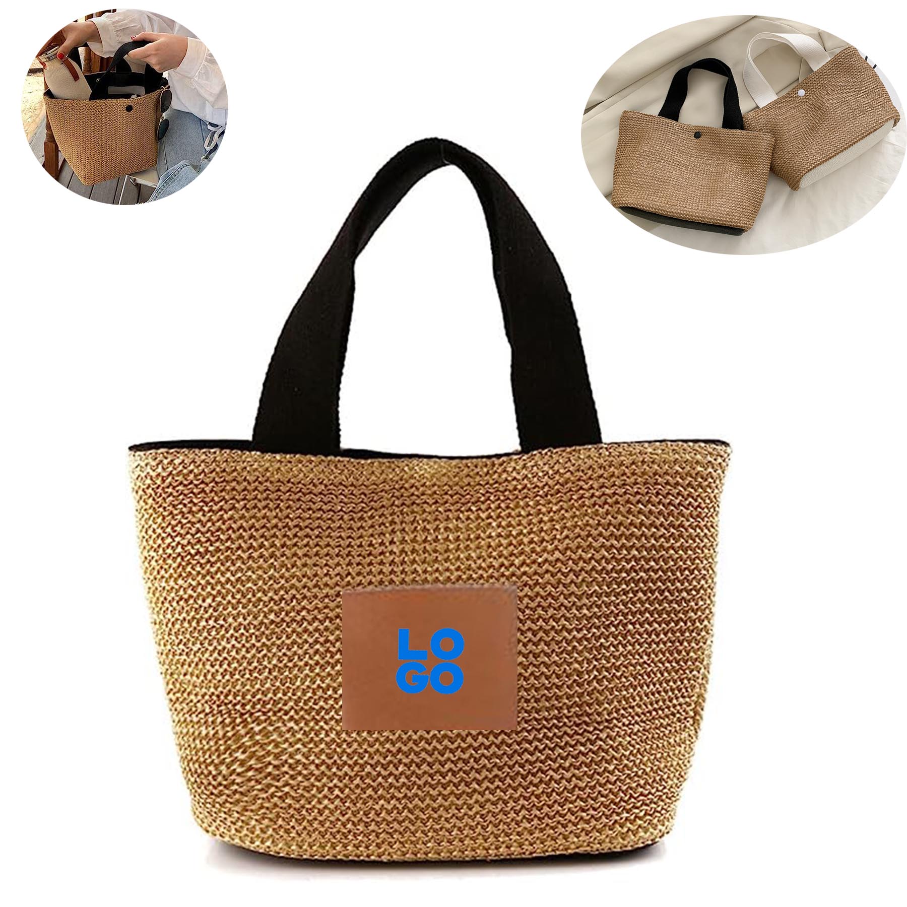 Straw Woven Handbag, custom tote bag with logo imprint 3