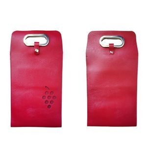 Buckled Dual Bottles PU Leather Wine Bag with Grape Window 14