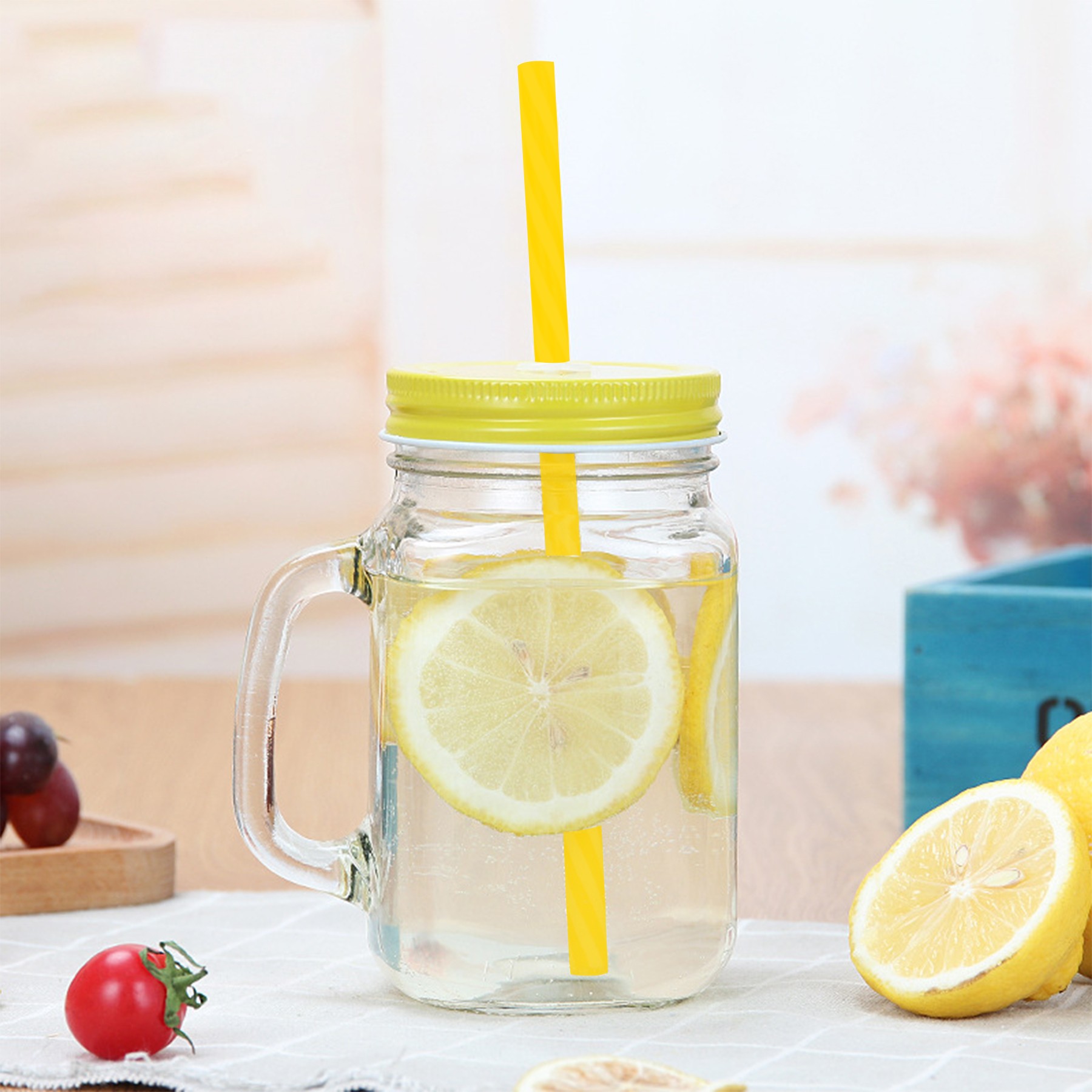Mason Jars W/Cover And Straw 4