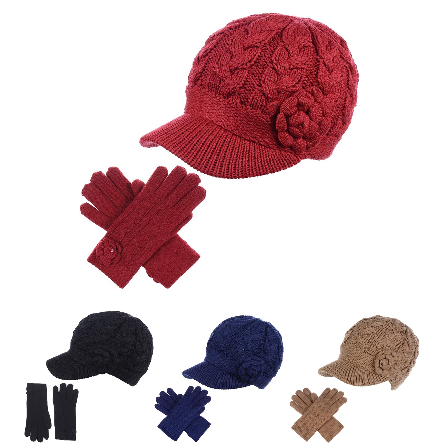 Knitte Peaked Hat and Gloves Set 3