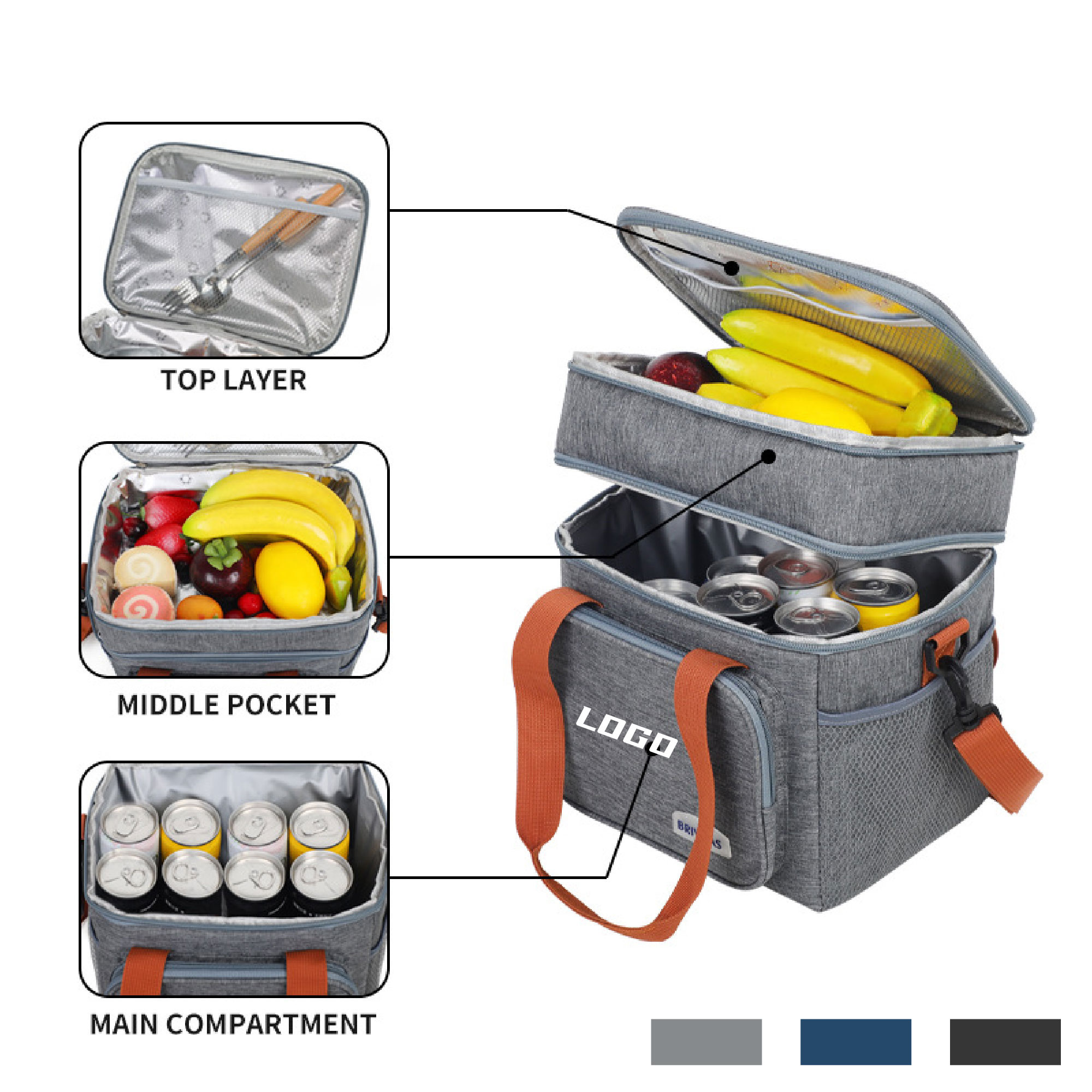 Daylife Dual Compartment Lunch Bag With Shoulder Strap 2