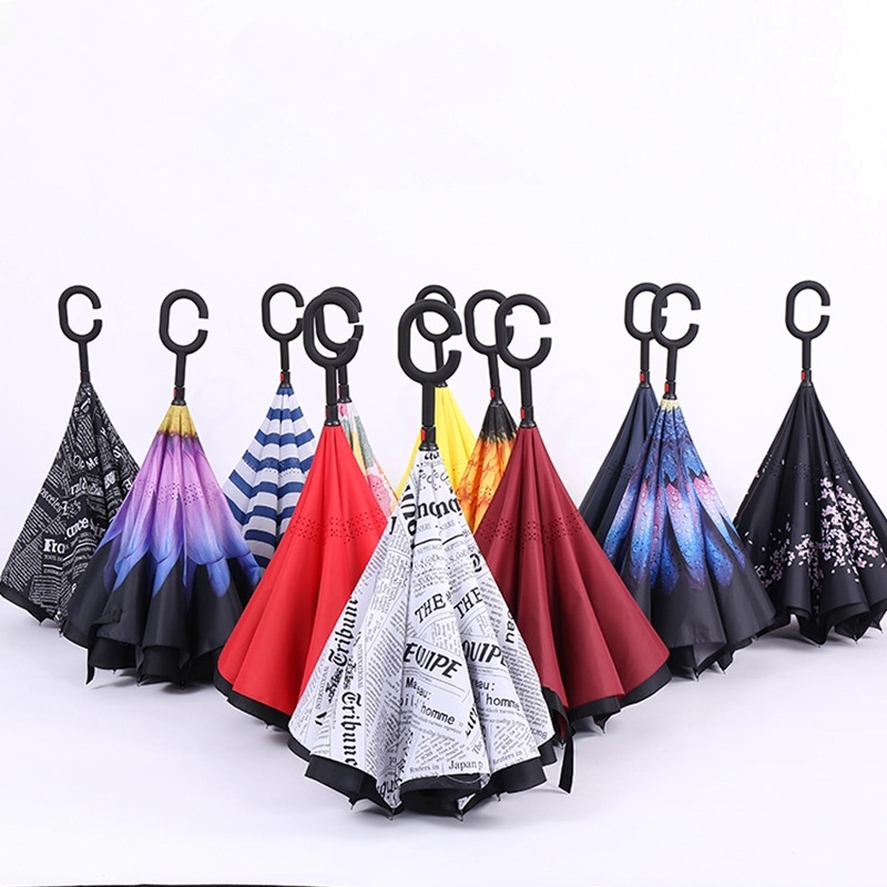 Custom Outdoor Travel C-Handle Reverse Umbrella 14