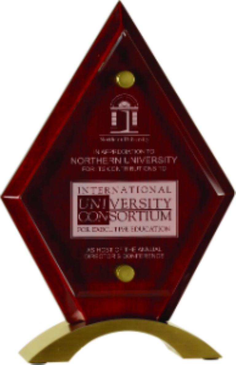 8 1/2" Diamond Rosewood Piano Finish Floating Jade Glass Standup Award