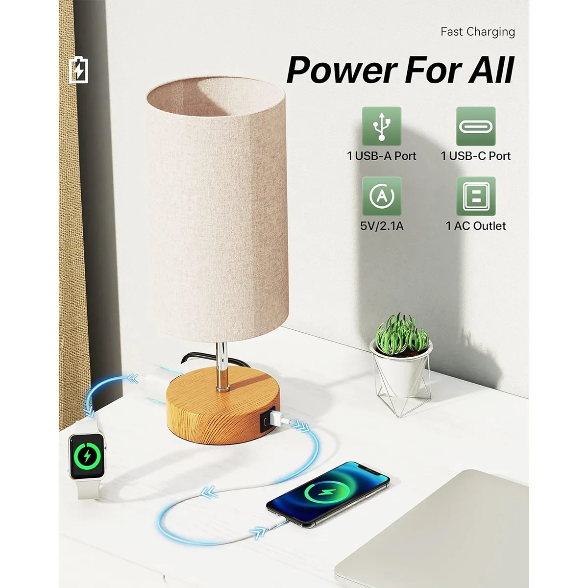 Linen Fabric Shade Bedside Touch Control Table Lamp 3