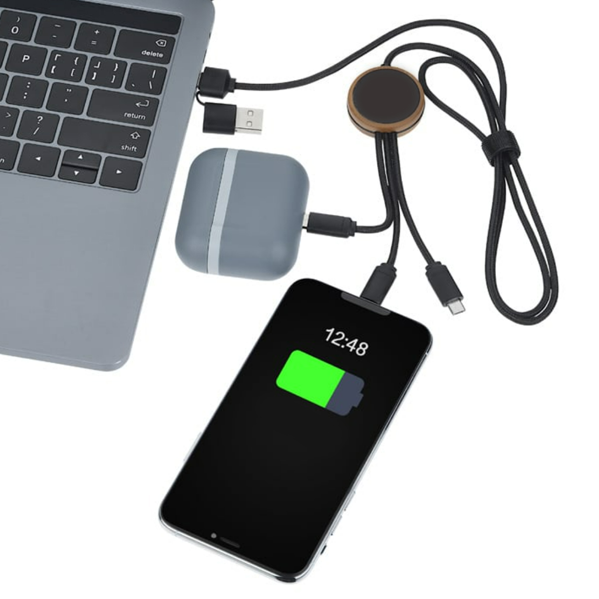Eco Bamboo 3-in-1 Charging Cable with Glowing 3