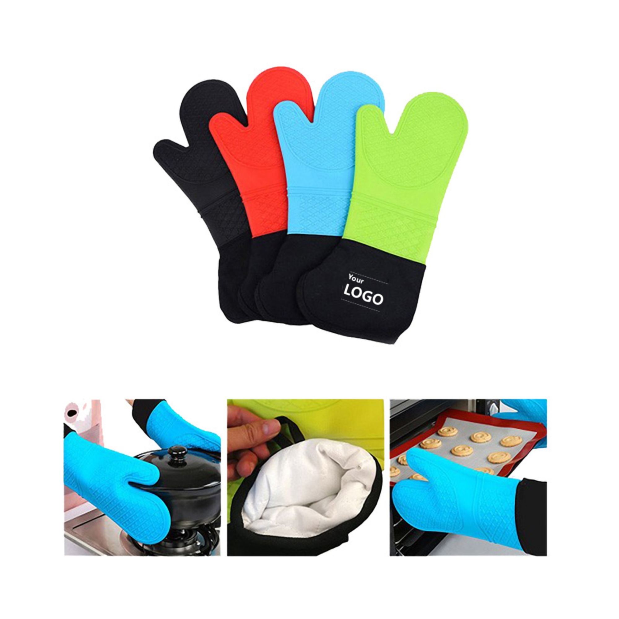 Heat Resistant Silicone Oven Mitts w/Soft Cotton Lining 4