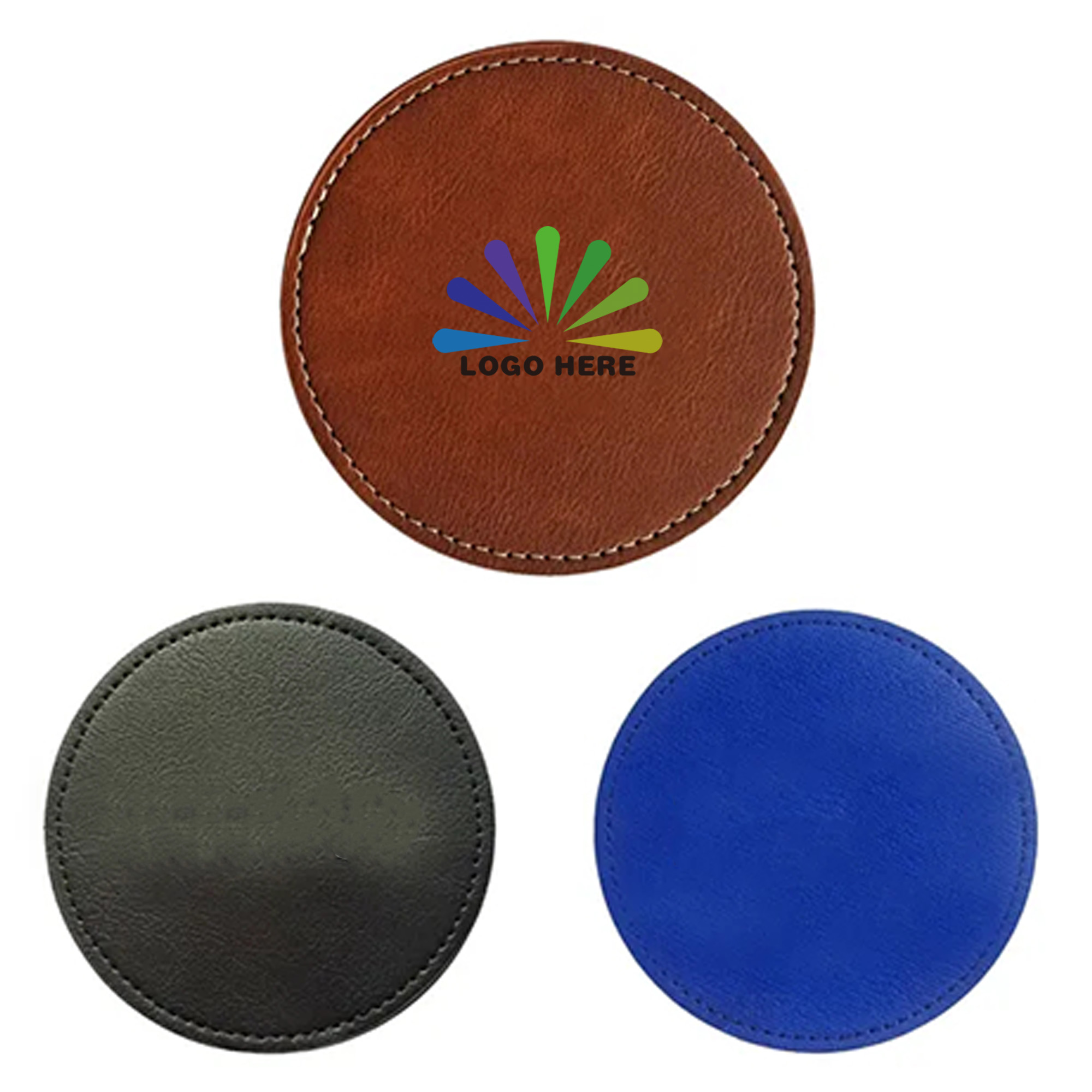 Customized 4" Round PU Leather Coaster 1