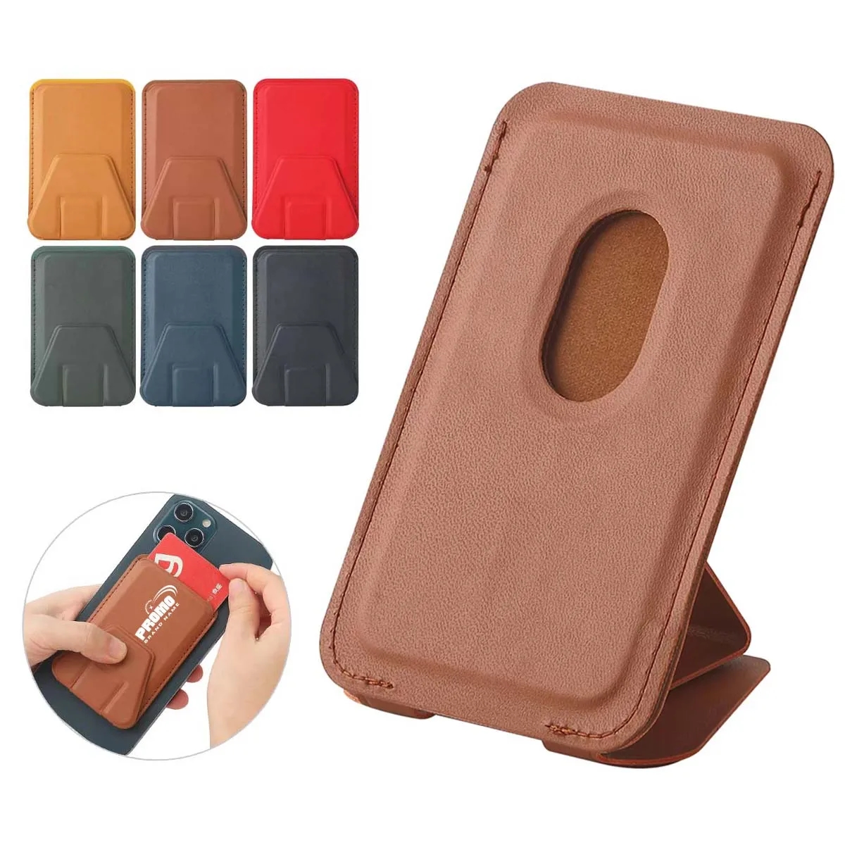 Magnetic Card Holder Leather Wallet Phone Stand 5