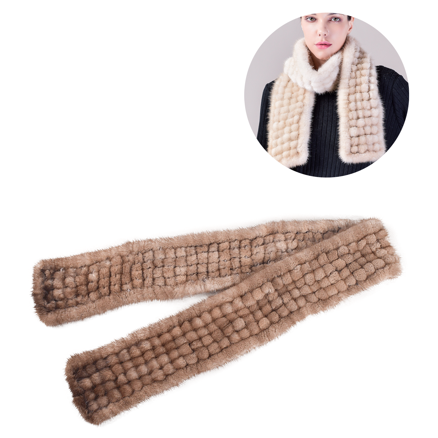 Mink Scarf with Fur Balls Luxury Women's Neck Warmer 4