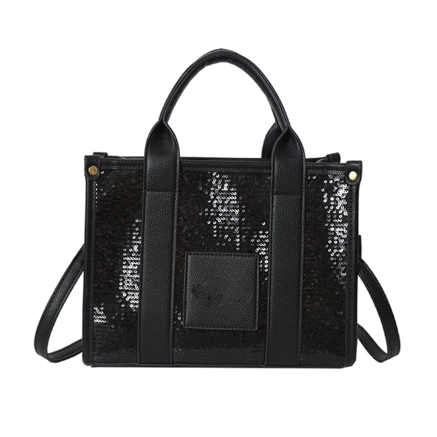 PU Leather Crossbody Bag Sequins Clash Color Tote 1