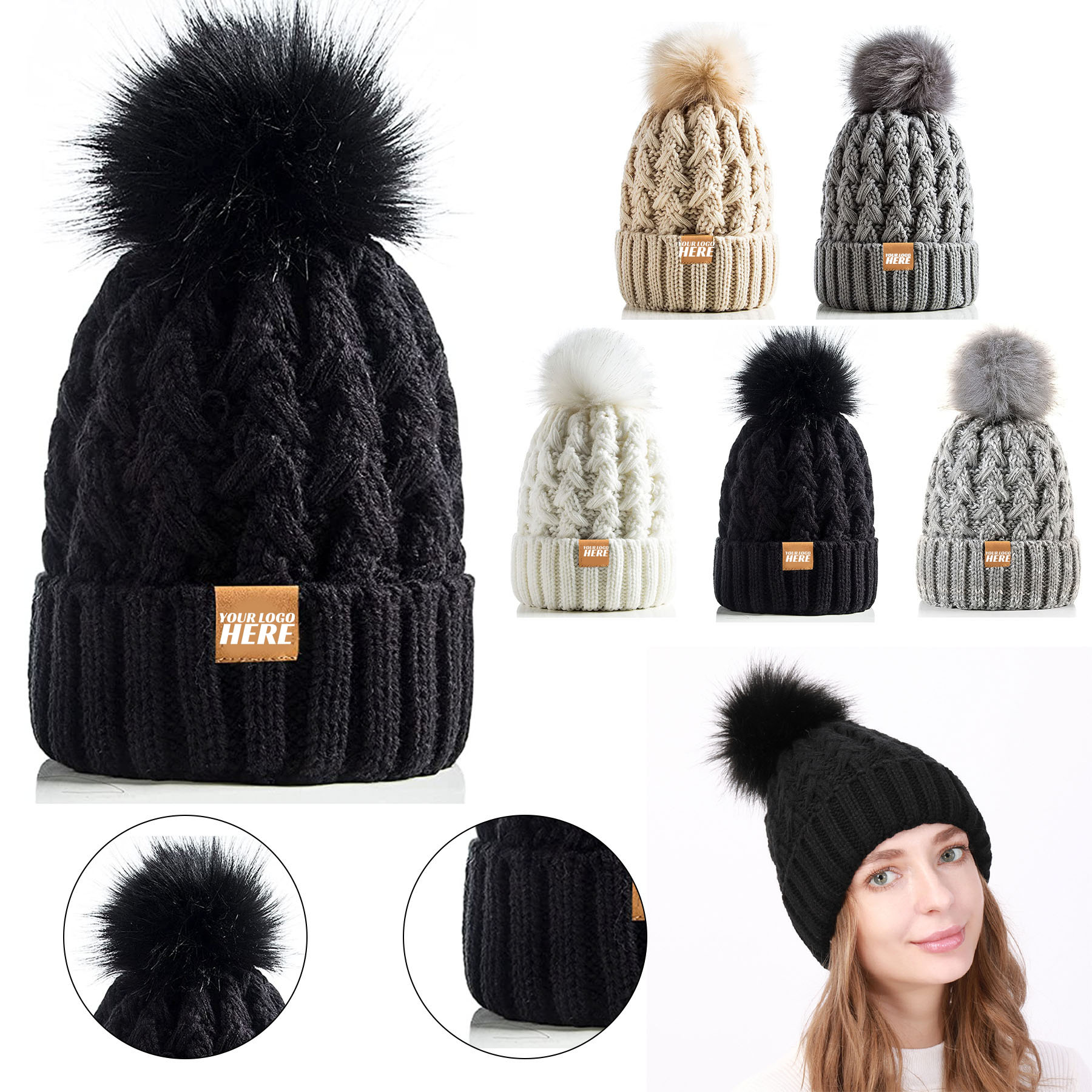 Womens Oversized Ribbed Beanie Cap  2