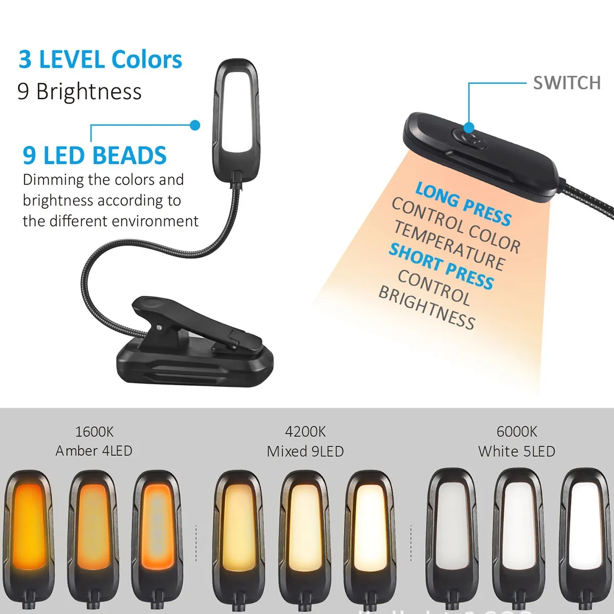 Flexible Gooseneck Rechargeable Book Light 4