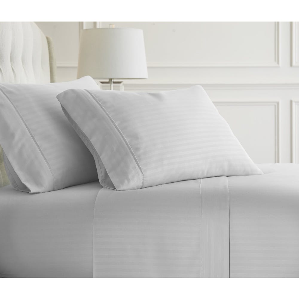 Premium Embossed Sheet Sets - White Queen Striped 4 Piece 2