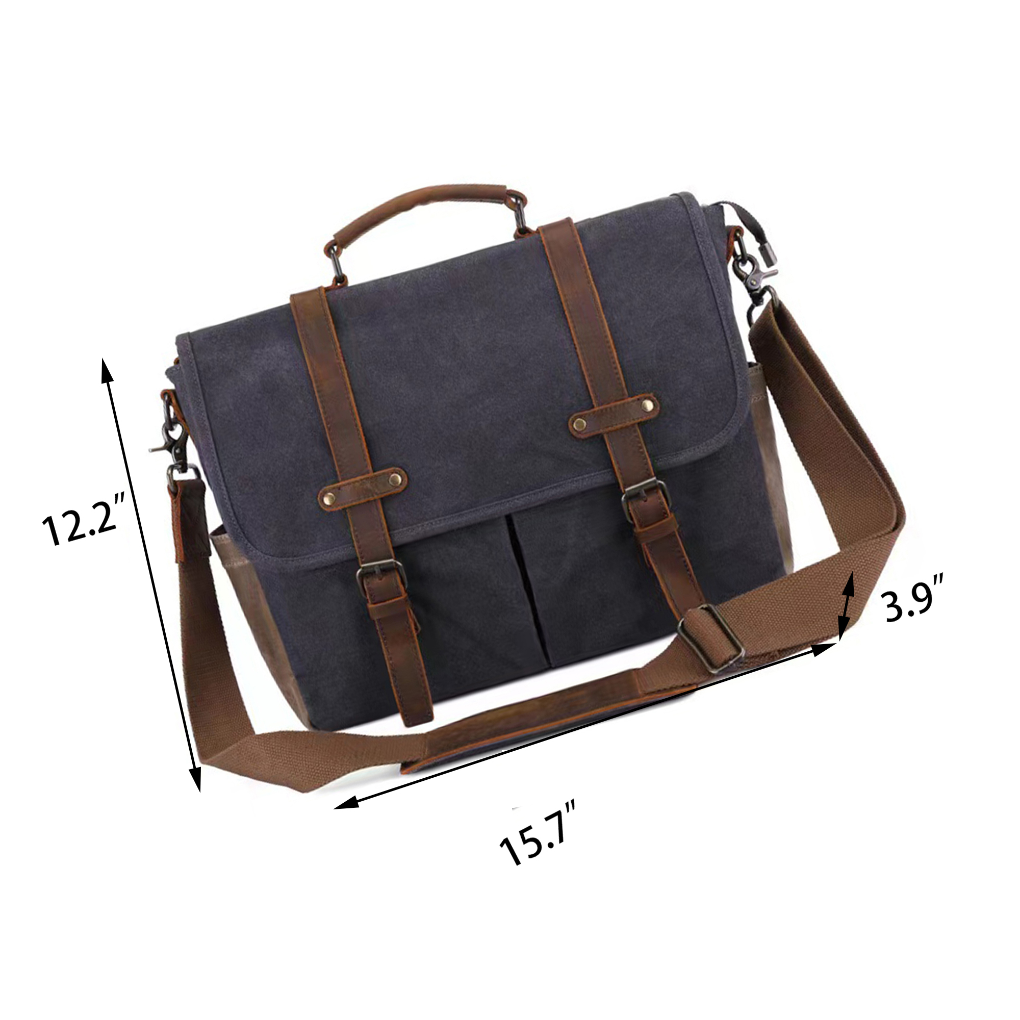 Leather Waxed Canvas Waterproof Mens Messenger Bag 4