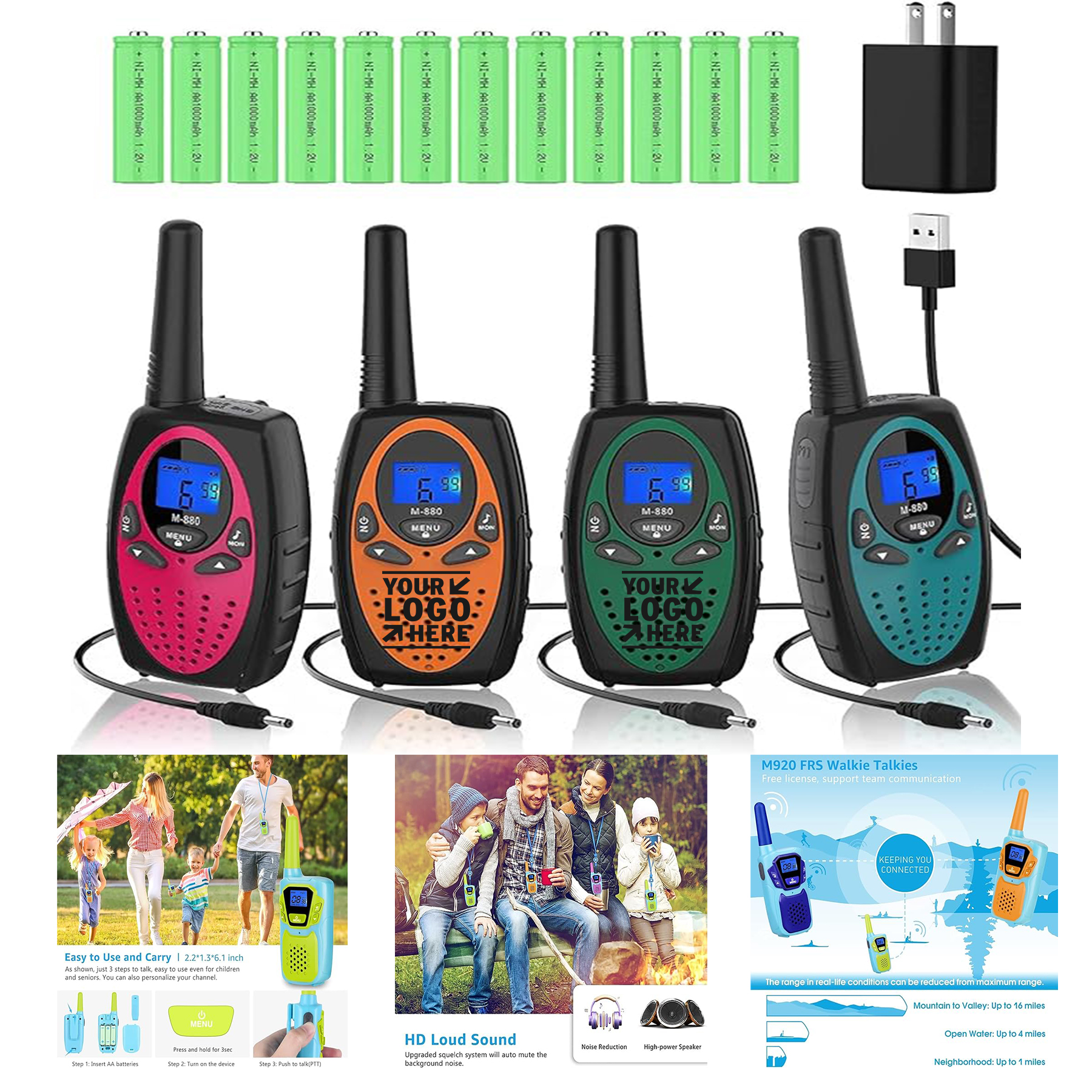4 Pack Camping Adventure Kids Rechargeable 2 Way Radios Long Range Walkie Talkies 2