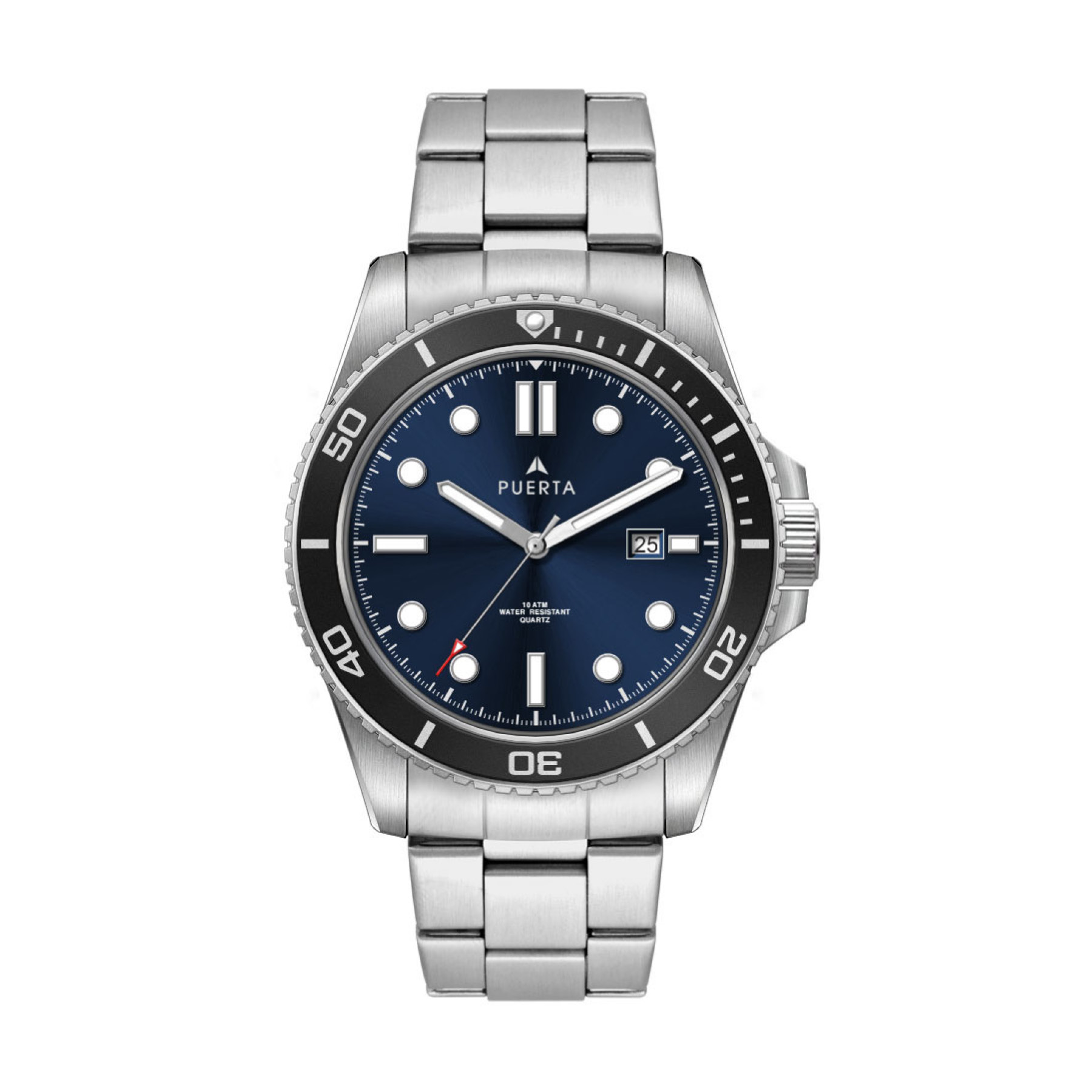 42.5MM,SS, SILVER CASE, BK BEZEL,  3-HAND MVT, DTE 3