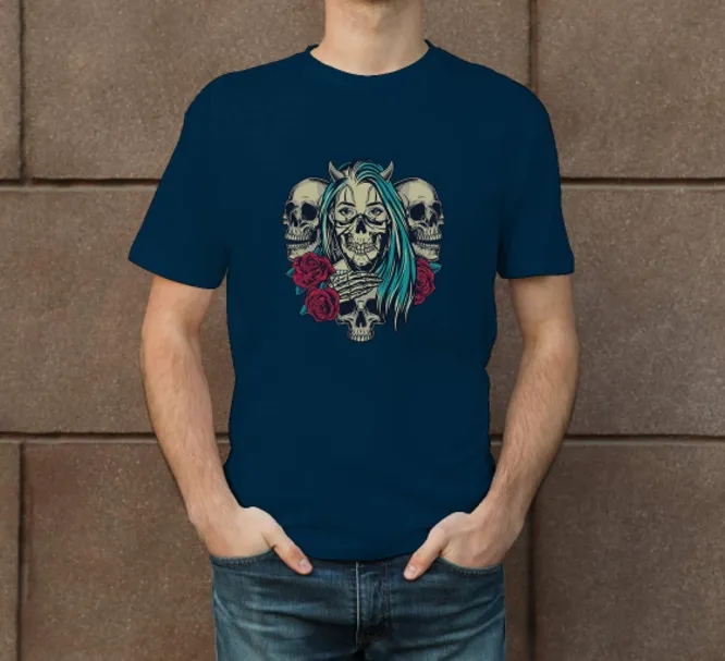 Men's Blue Printed T-Shirt - Crew Neck 1
