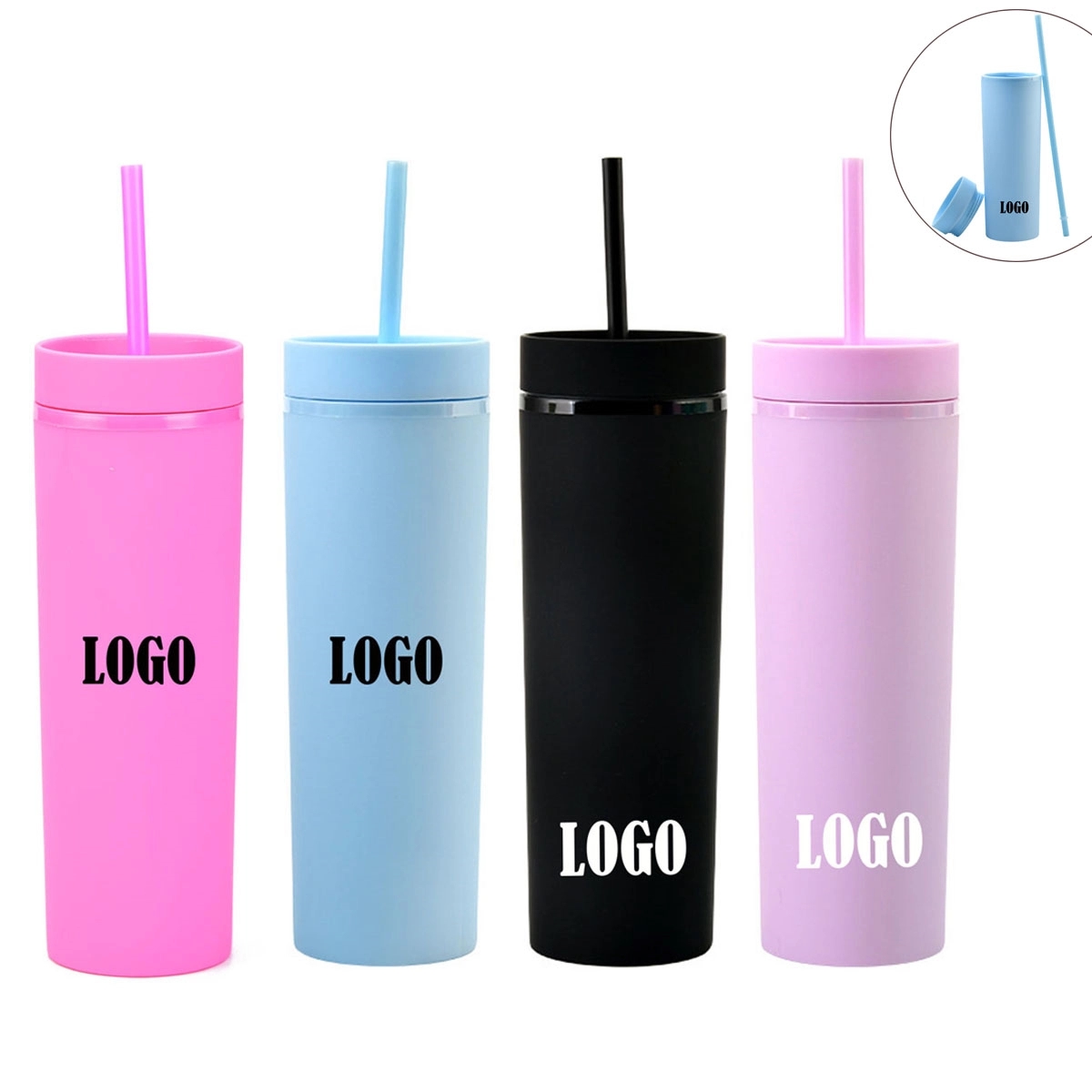 16 Oz Skinny Colored Acrylic Tumbler Double Wall 3