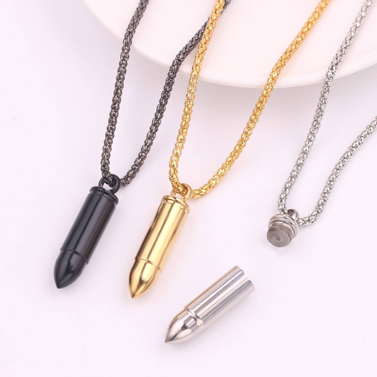 Stainless Steel Bullet Pendant Necklace 4
