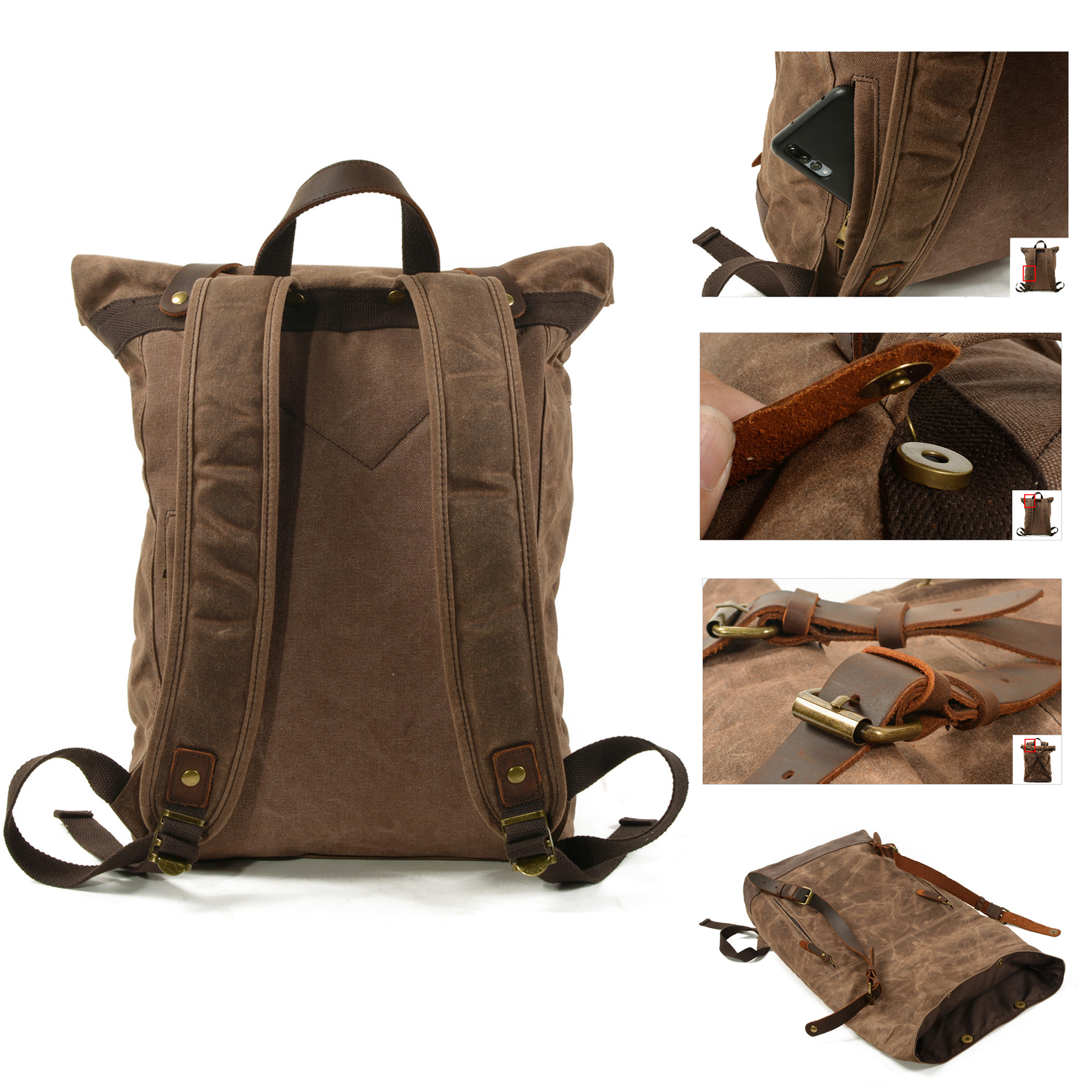 Vintage Canvas Leather Laptop Backpack 3