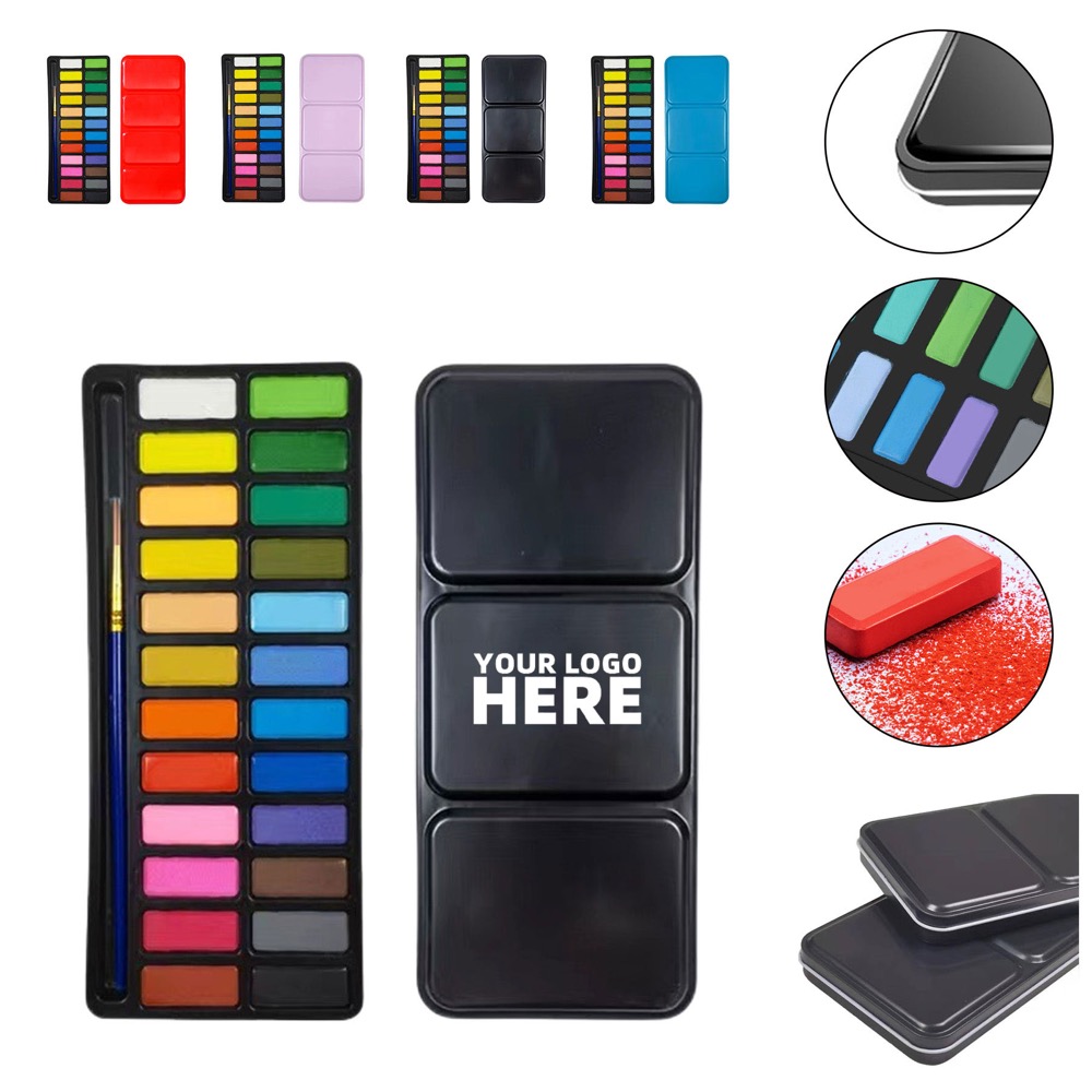 Metal Box 24 Colors Solid Watercolor Paint Set 2