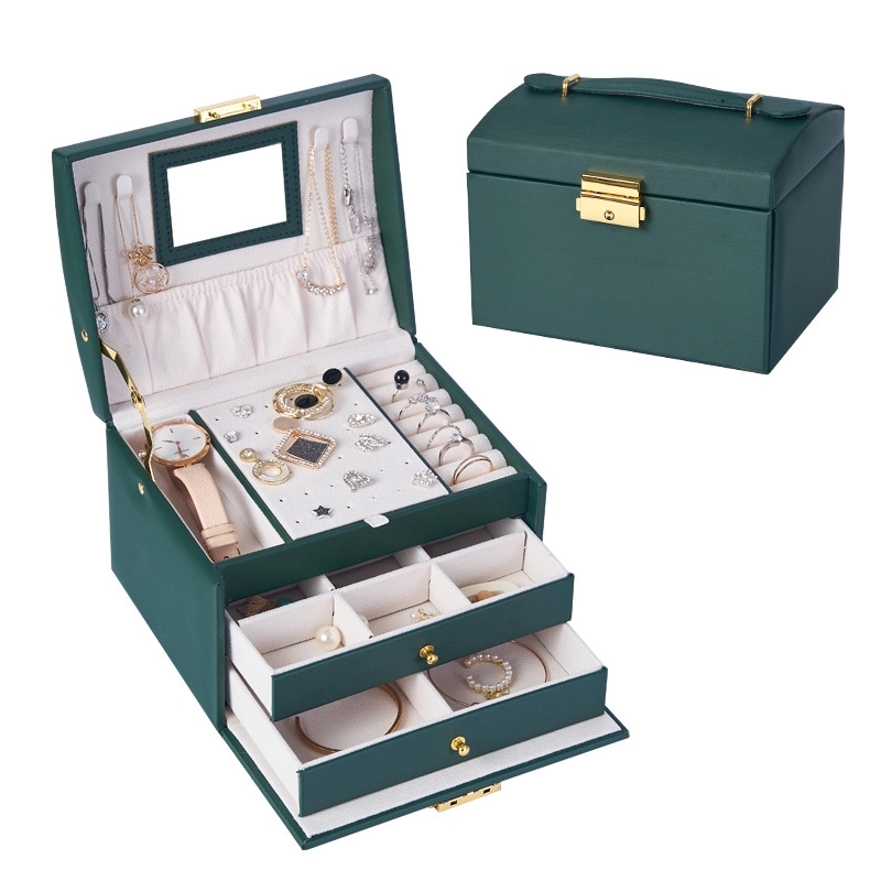 Custom 3-Layer PU Jewelry Organizer Box with Mirror / Hook 10