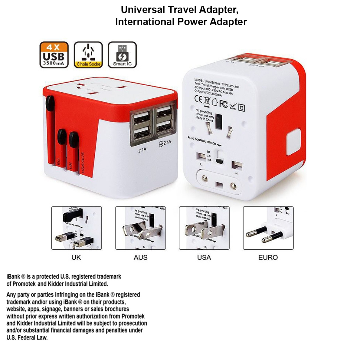 iBank ® Universal Travel Adapter, International Power Adapter 2