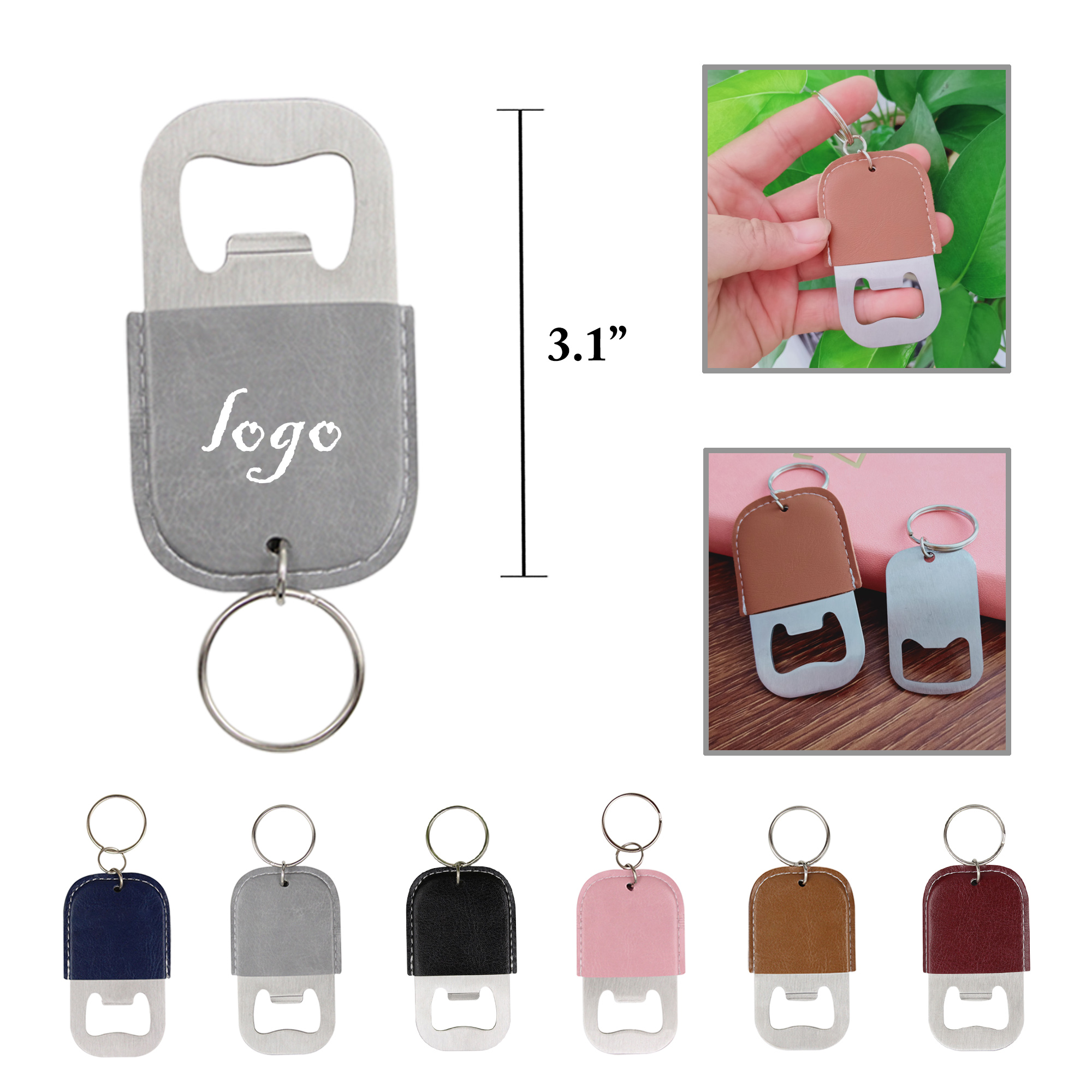 MOQ100 PU Leather Stainless Steel Keychain Bottle Opener 2